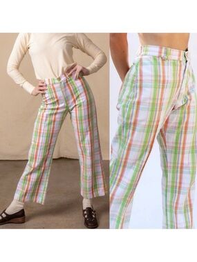 Big Bud Press Western Pants Limited Edition Spring Rainbow Plaid Flare Wide Leg